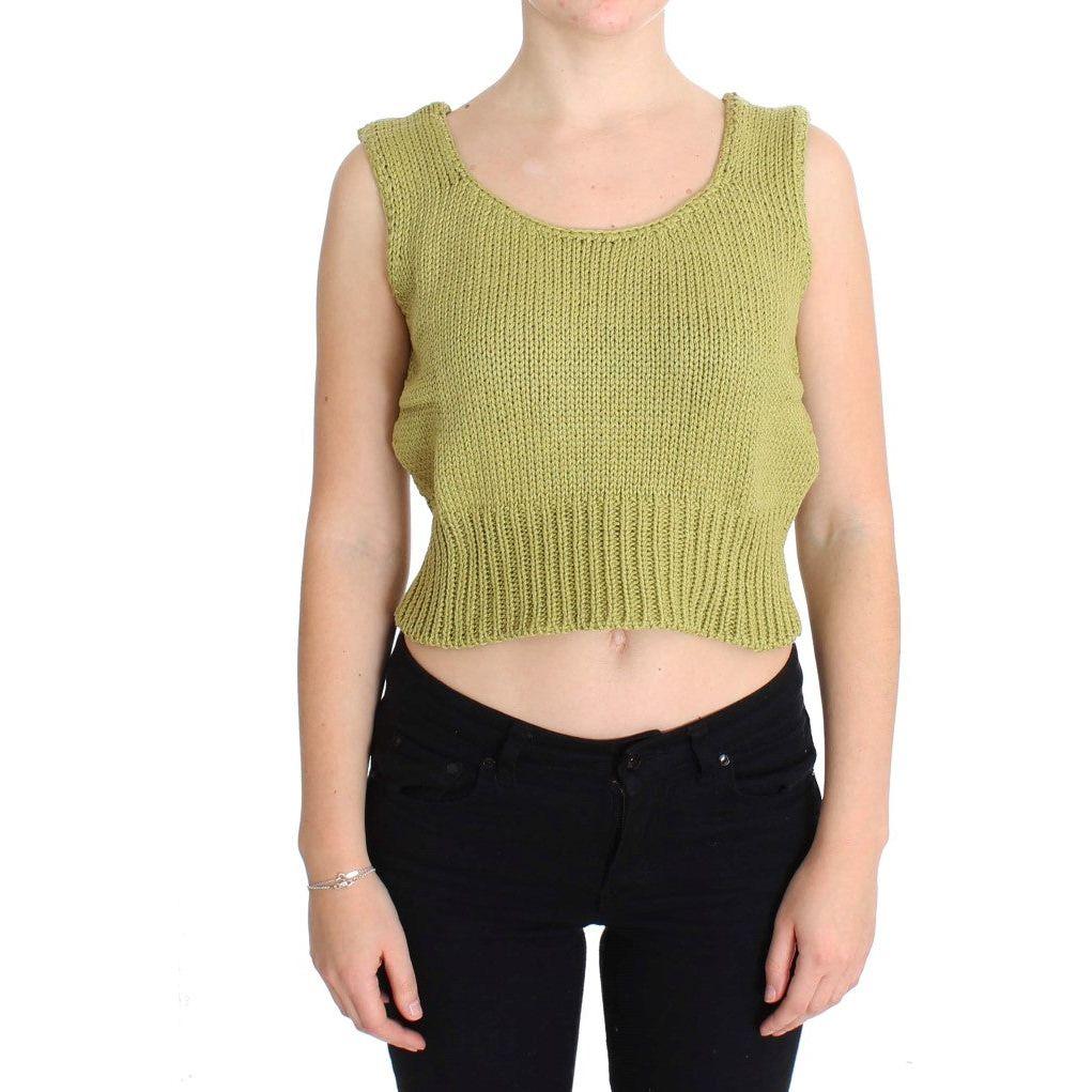 PINK MEMORIES Green Cotton Blend Knitted Sleeveless Sweater