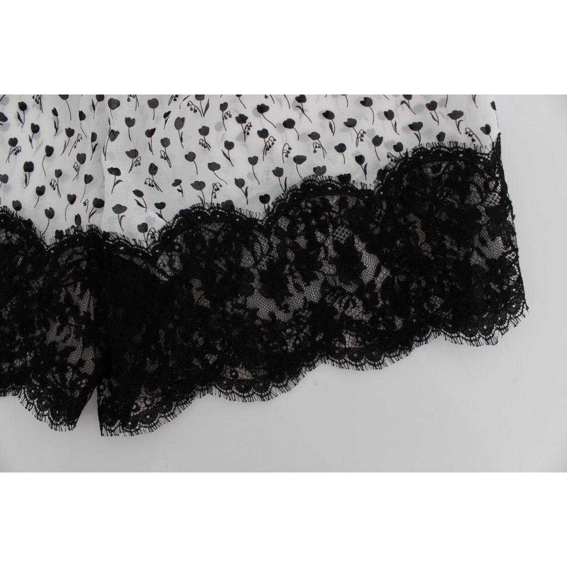 Dolce & Gabbana White Black Floral Lace Silk Sleepwear Shorts SIG30077-2