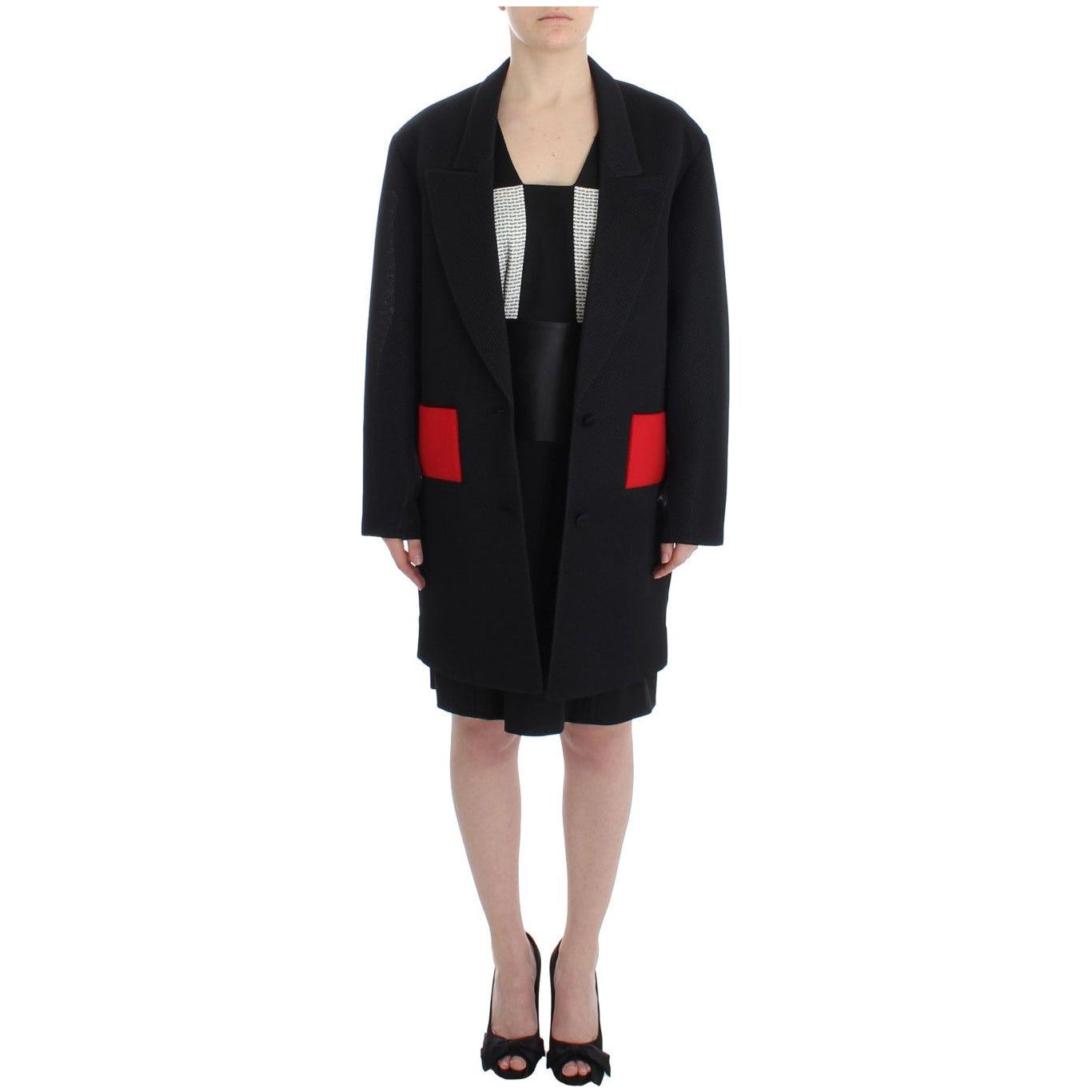 KAALE SUKTAE Black Coat Trench Long Draped Jacket Blazer SIG12602-3