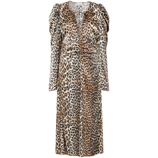 Ganni leopard-print Ruched Midi Dress W0330943-P25