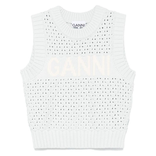 Ganni Openwork cotton vest
