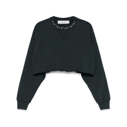 Golden Goose Cropped Cotton Sweatshirt with Crystals on the Front GWP02203P00189690456-P25
