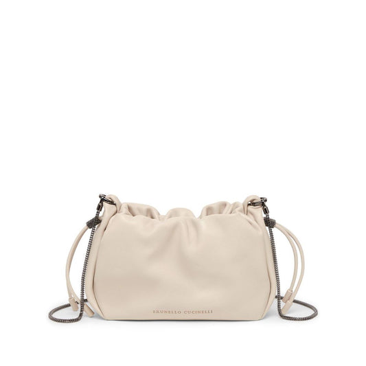 Brunello Cucinelli Bucket Mellow mini bag in Soft leather with Precious Chain