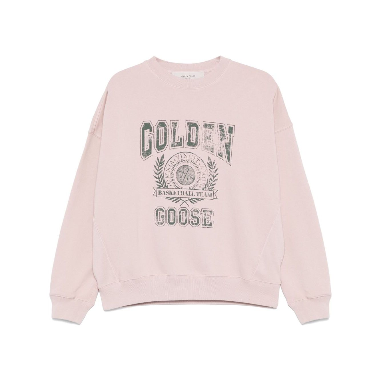 Golden Goose Old rose unisex round neck sweatshirt with green logo print Topwear