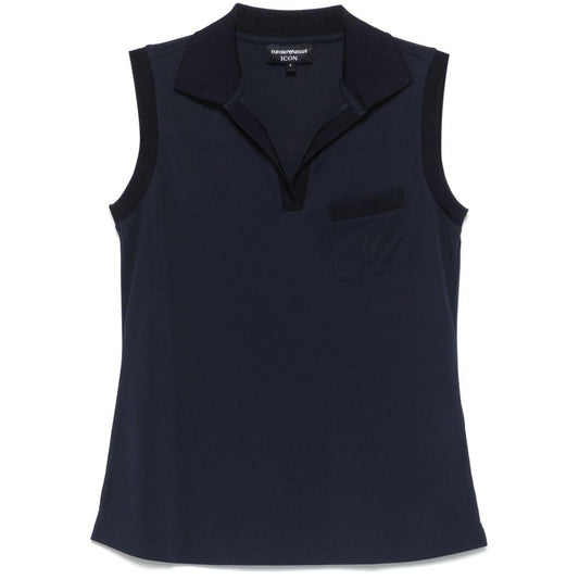 Emporio Armani Icon micro piquet crepe jersey top EW000669AF12367UB115-P25