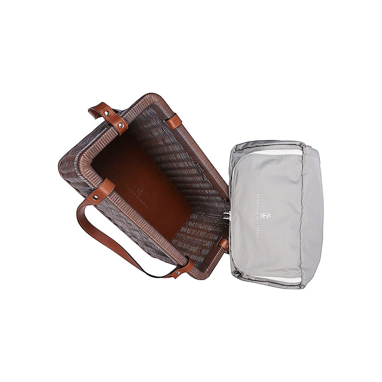 Front view with bag zipped and handles upright.