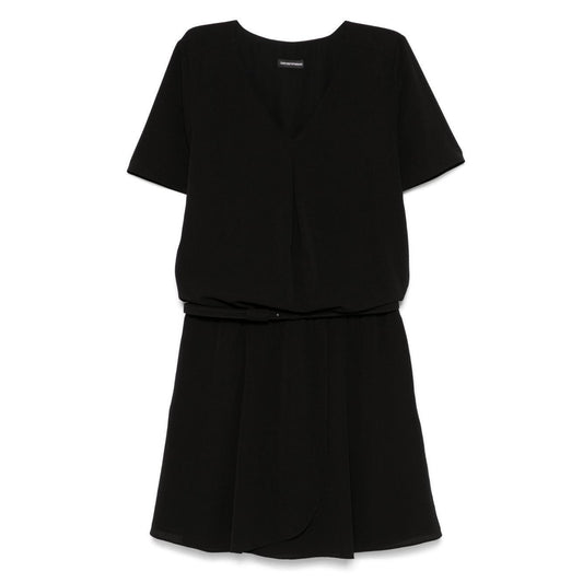 Emporio Armani Short dress with gathered waist and belt in flowing crepe EW000835AF12516UC001-P25