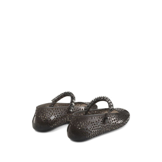 Jimmy Choo The Jelly Ballerina Flats with Crystal Embellishment THEJELLYNKRBLACK/SMOKE-AI25