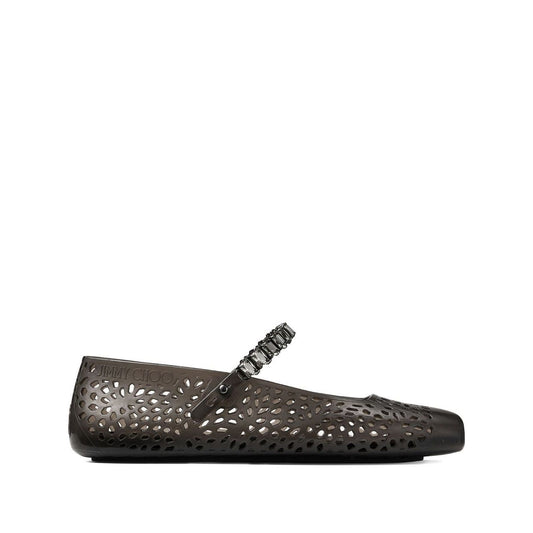 Jimmy Choo The Jelly Ballerina Flats with Crystal Embellishment THEJELLYNKRBLACK/SMOKE-AI25