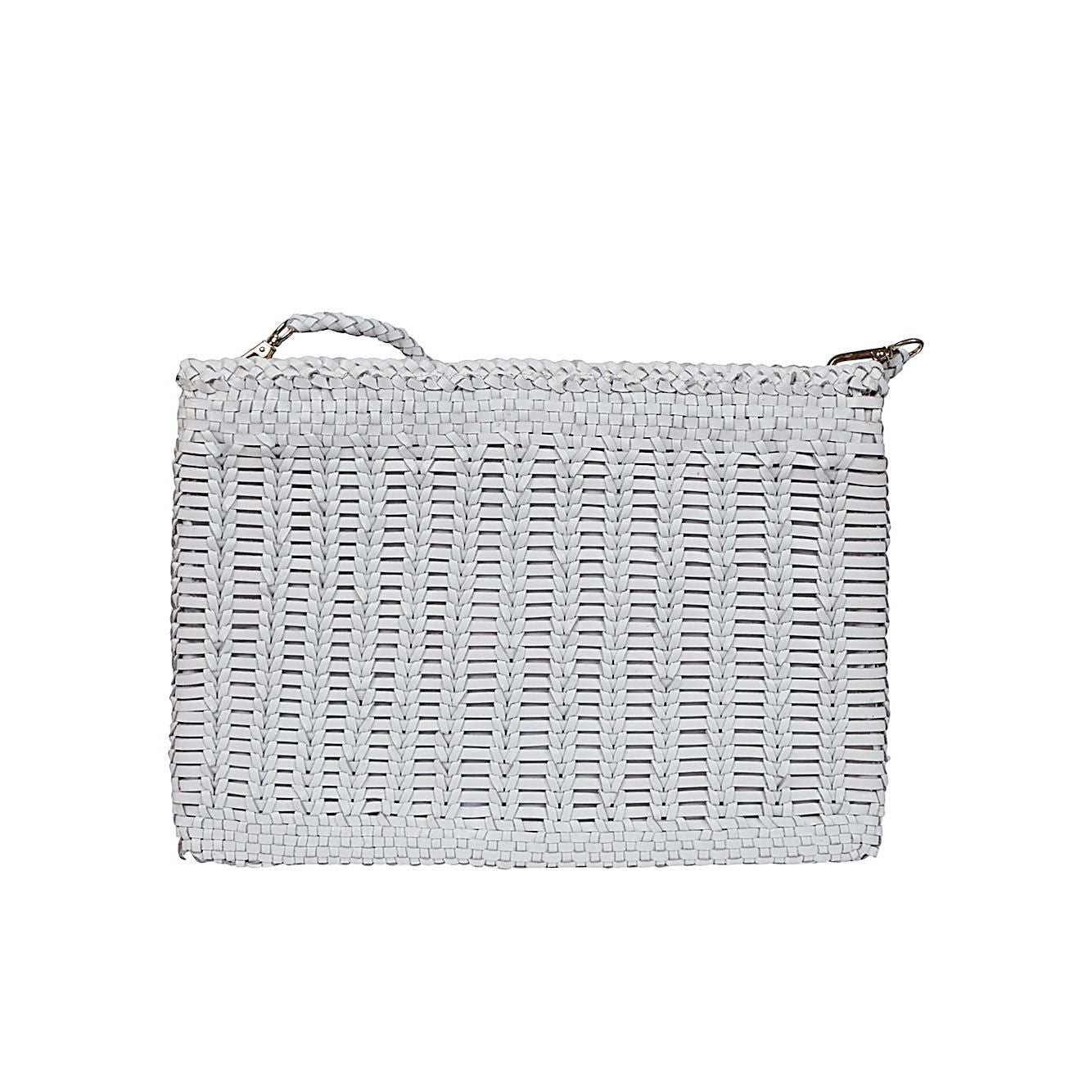 VIPERA Saba handbag in yellow with woven pattern, zip closure, and removable leather strap, size 13.78x9.84 in, single compartment.