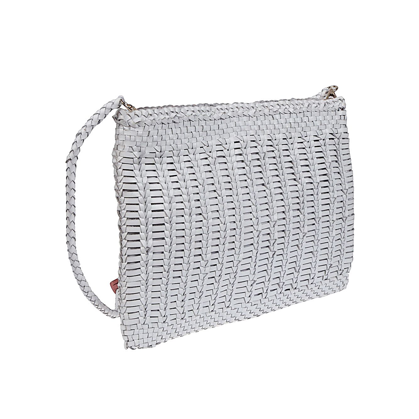 VIPERA Saba handbag in yellow with woven pattern, single compartment, internal pocket, and removable leather strap.