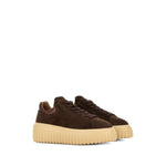 Hogan Pre Sneakers Hogan H-Stripes in brown with front lace-up, round toe, branded insole, and leather material.