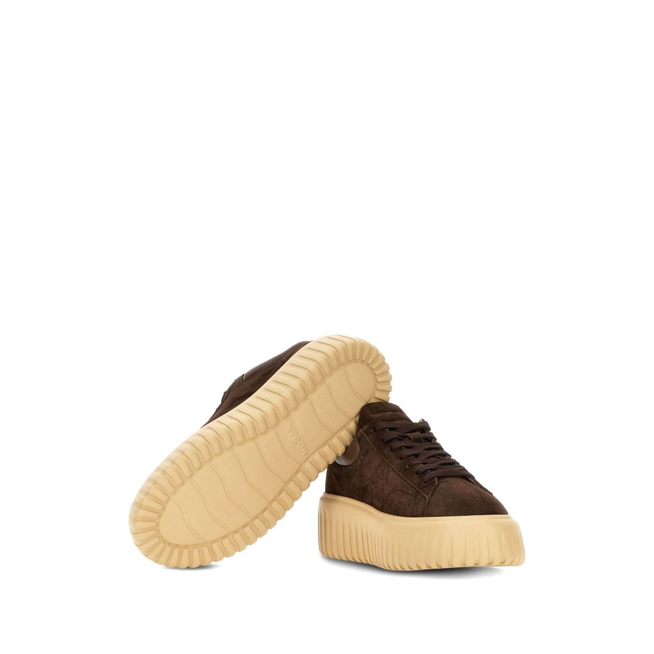 Hogan Pre Sneakers Hogan H-Stripes, brown leather sneakers with H-Stripes, featuring front lace-up and round toe design.