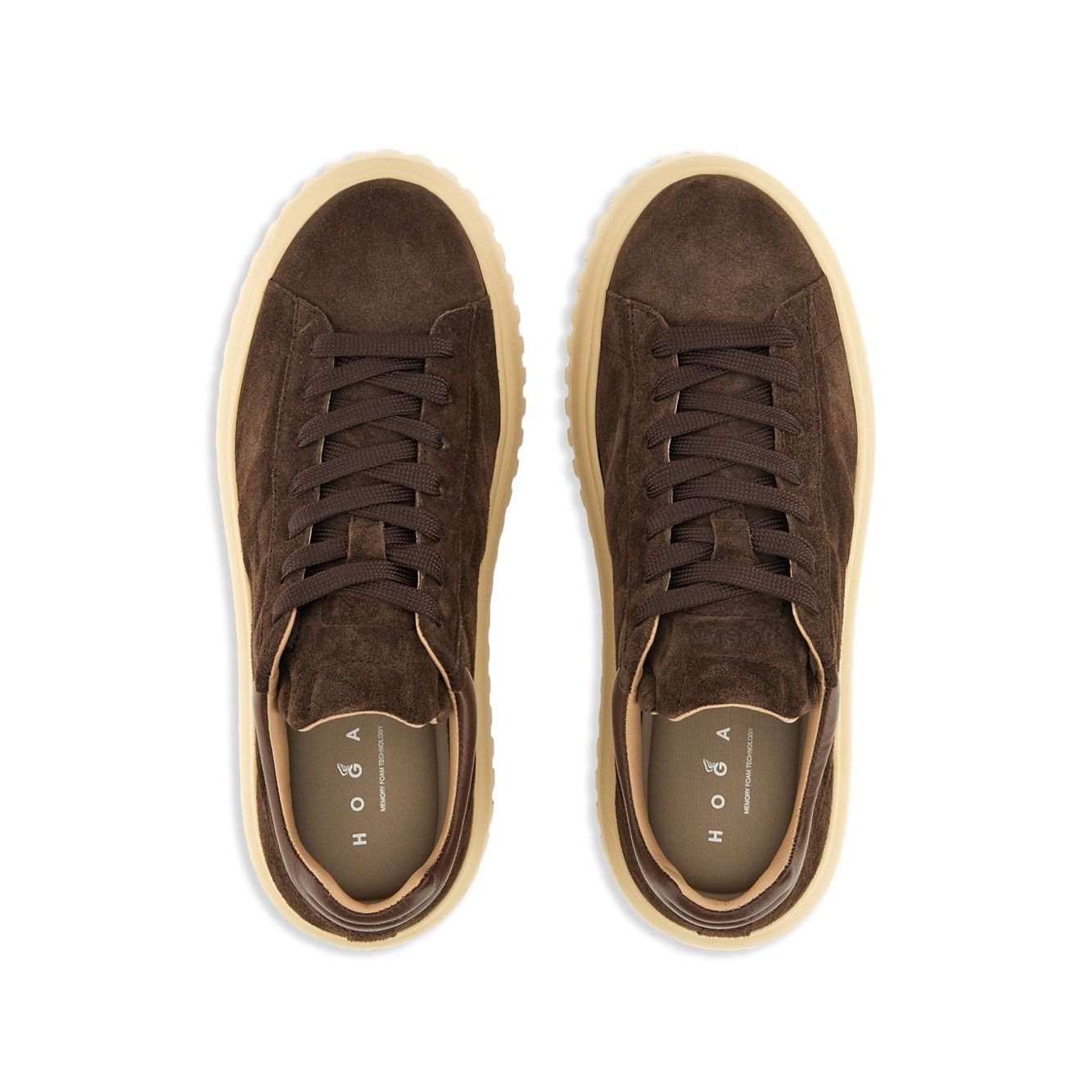 Brown Hogan Pre Sneakers Hogan H-Stripes with lace-up front and round toe, showcasing branded insole and sleek design.
