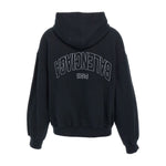Balenciaga Sweaters Black with back embroidery, dropped shoulders, front zip closure, long sleeves, and cotton hoodie design.