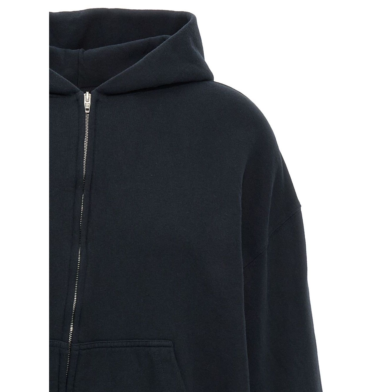 Balenciaga Sweaters Black hoodie with front zip, dropped shoulders, and back embroidery.