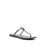 Tory Burch Sandals Black with Double T motif, open almond toe, Mini Miller thong design.