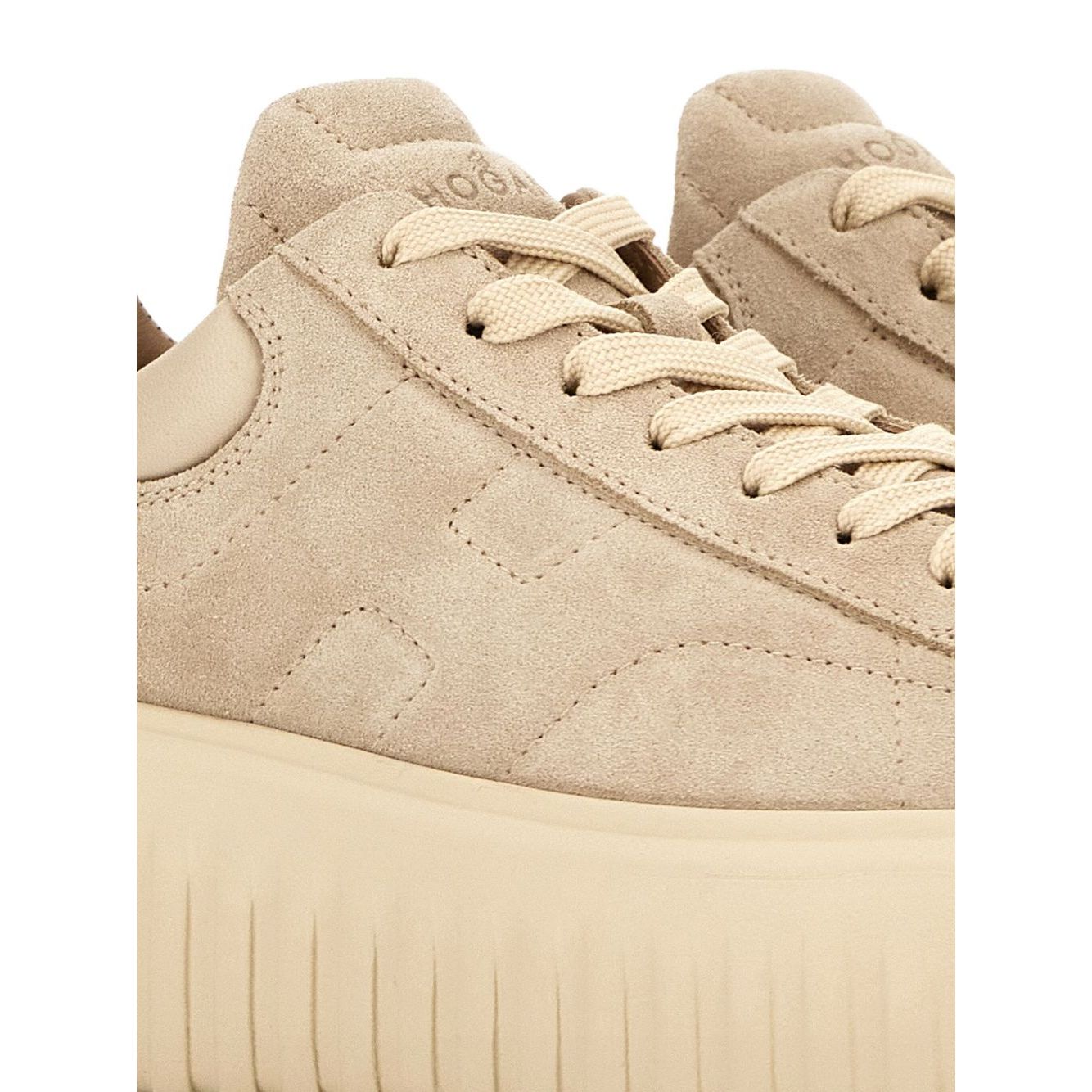 Hogan Pre Sneakers Hogan H-Stripes beige leather sneakers with lace-up, round toe, logo tongue, and branded insole detail