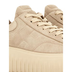 Hogan Pre Sneakers Hogan H-Stripes beige leather sneakers with lace-up, round toe, logo tongue, and branded insole detail
