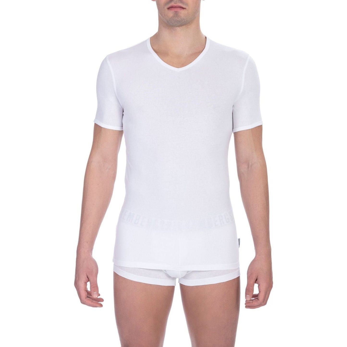Bikkembergs White Cotton Men's V-Neck T-Shirt