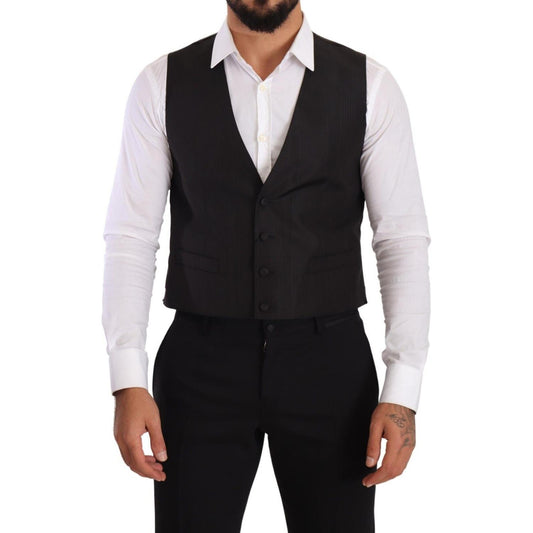 Dolce & Gabbana Gray Silk Slim Fit Waistcoat Formal Vest TSH7155 - 48