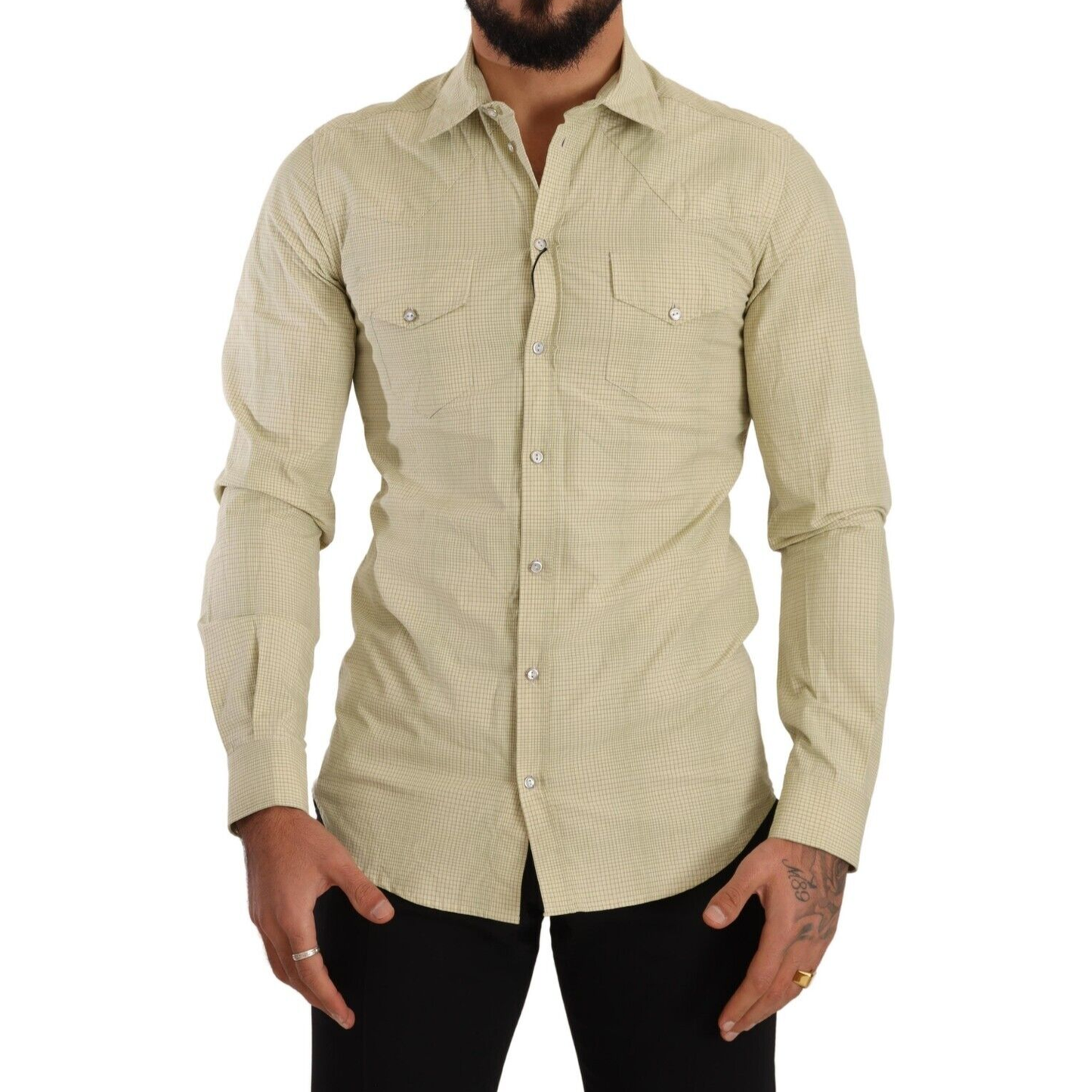 Dolce & Gabbana Yellow SICILIA Cotton Casual Slim Fit Shirt