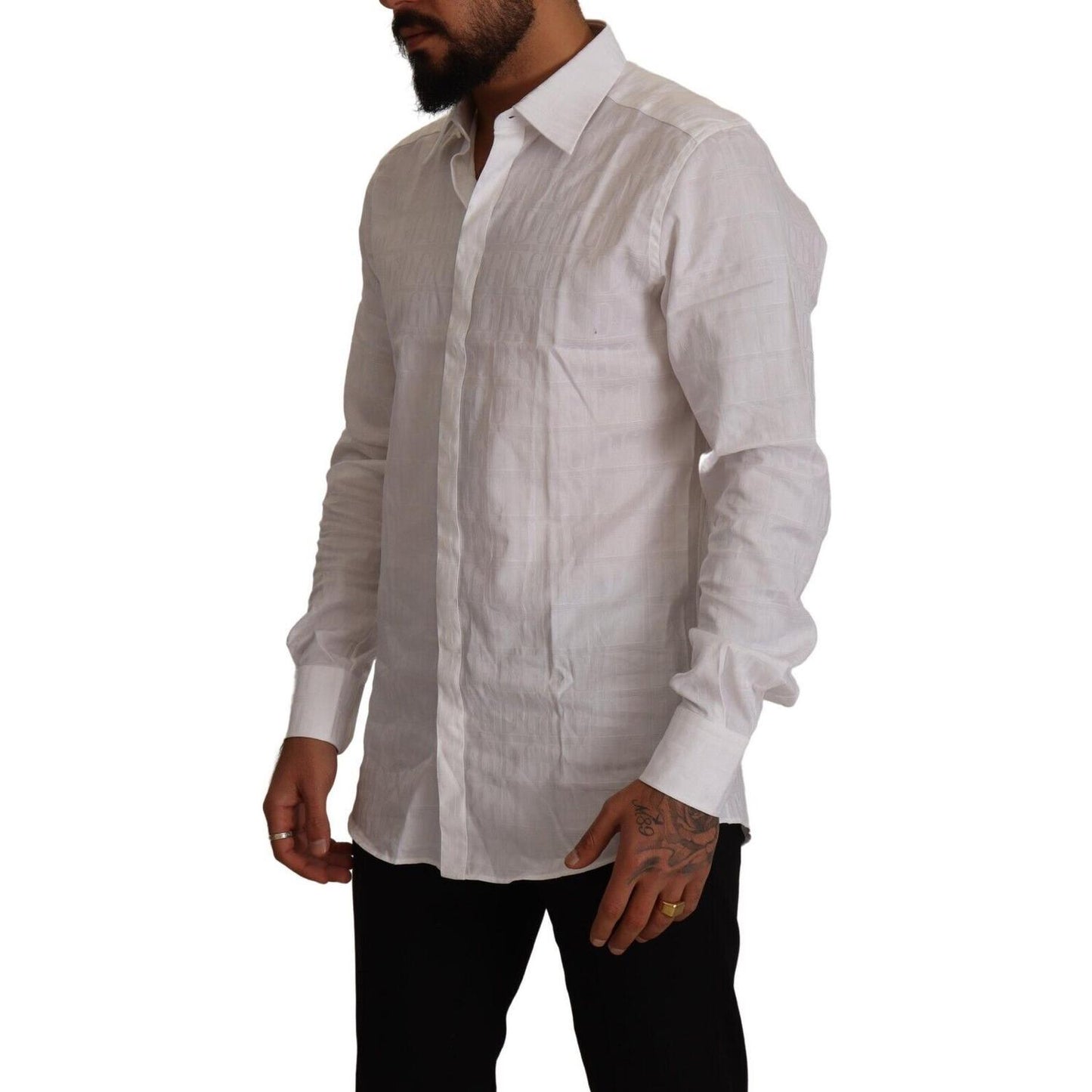 Dolce & Gabbana White GOLD Cotton Slim Fit Dress Formal Shirt TSH7667 - 37