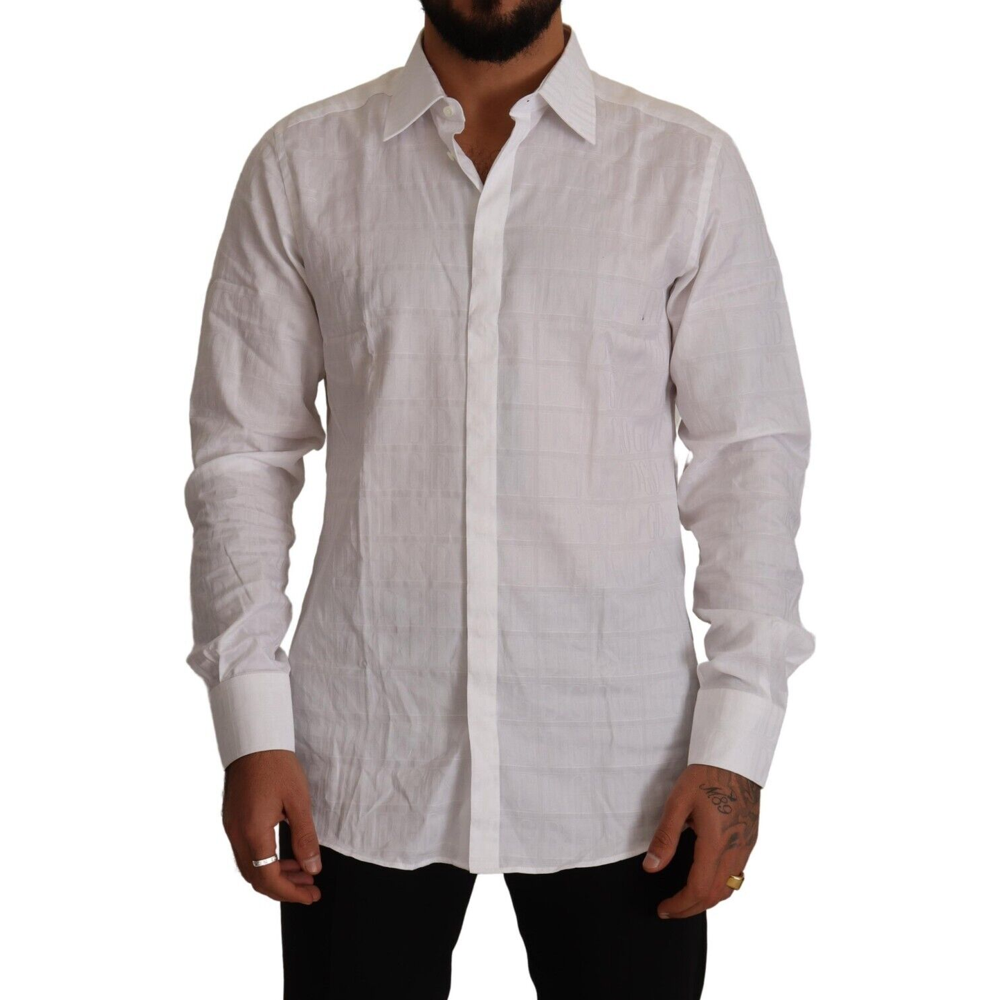 Dolce & Gabbana White GOLD Cotton Slim Fit Dress Formal Shirt TSH7667 - 37
