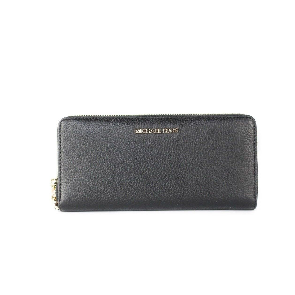 Michael Kors Jet Set Travel Large Black Pebble Leather Continental Wrist Wallet