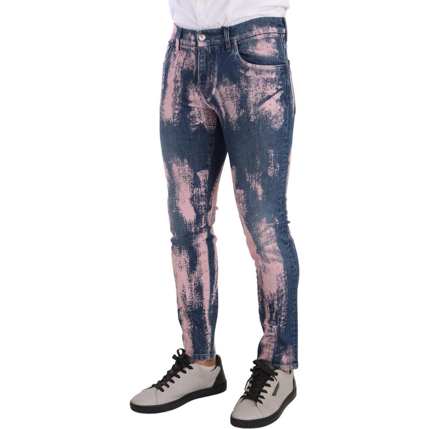 Dolce & Gabbana Blue Pink Tie Dye Cotton Skinny Denim Jeans PAN72728 - 48