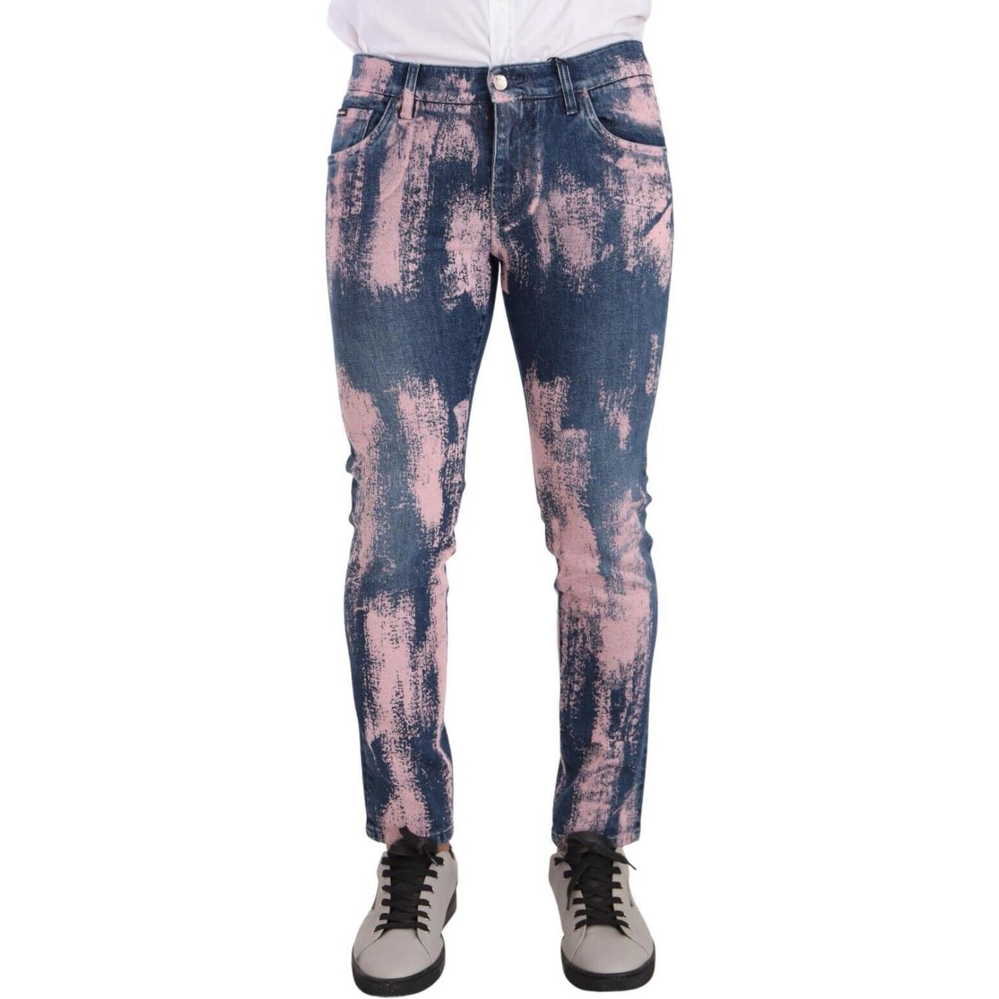 Dolce & Gabbana Blue Pink Tie Dye Cotton Skinny Denim Jeans PAN72728 - 48