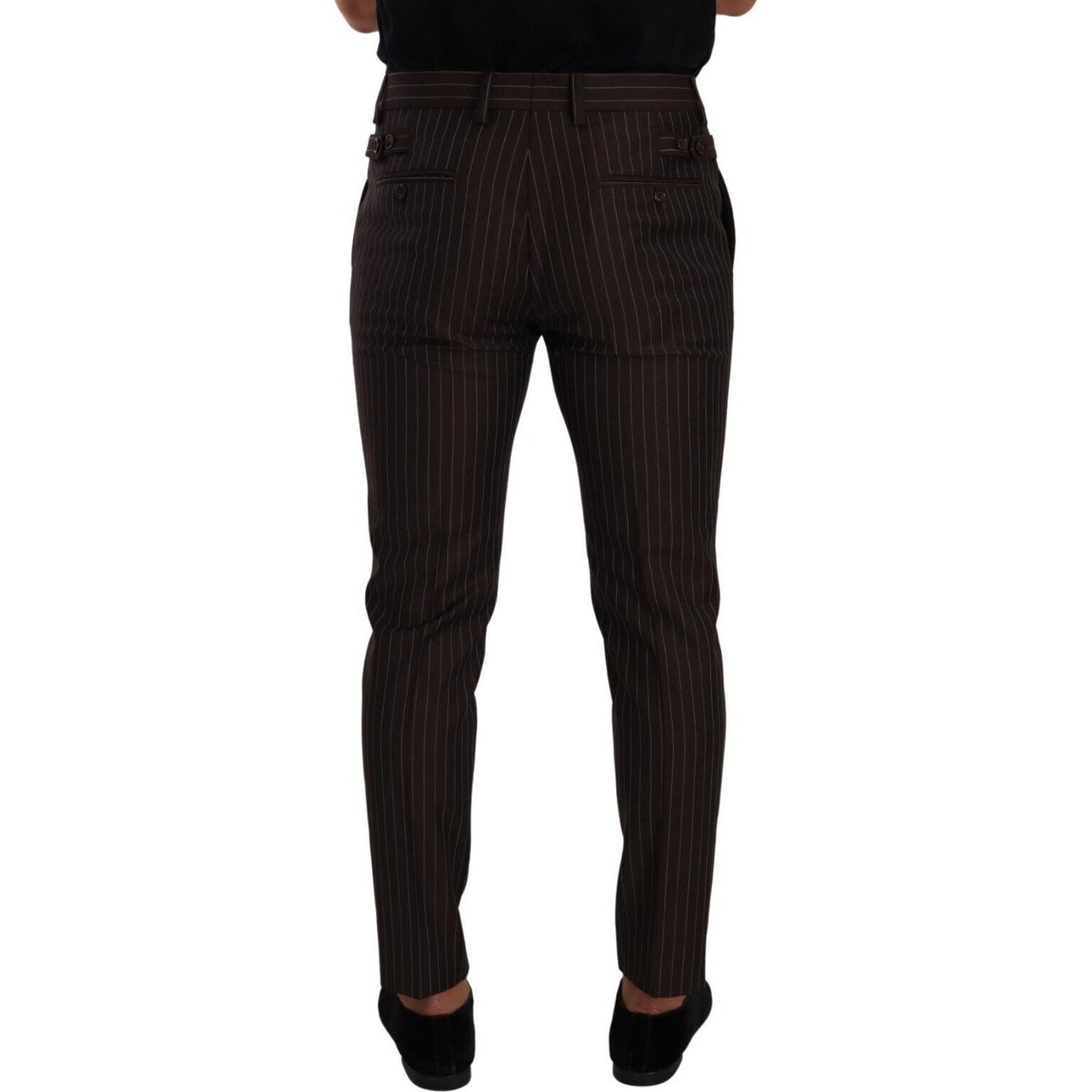 Dolce & Gabbana Brown Striped Wool Formal Trouser Dress Pants