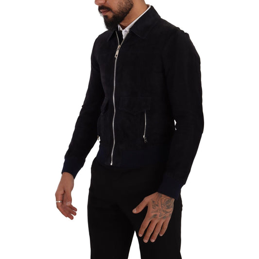 Dolce & Gabbana Blue Suede Lambskin Leather Coat Jacket JKT3010- 44