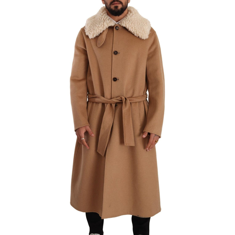 Dolce & Gabbana Beige Camel Skin Cashmere Shearling Overcoat Jacket JKT3246- 48