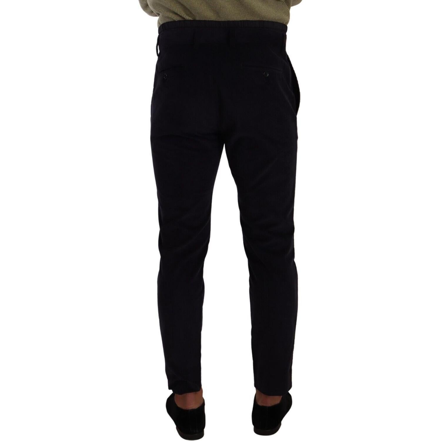 بنطلون دولتشي آند غابانا الفاخر من قماش مخملي ضيق باللون الأزرق الداكن