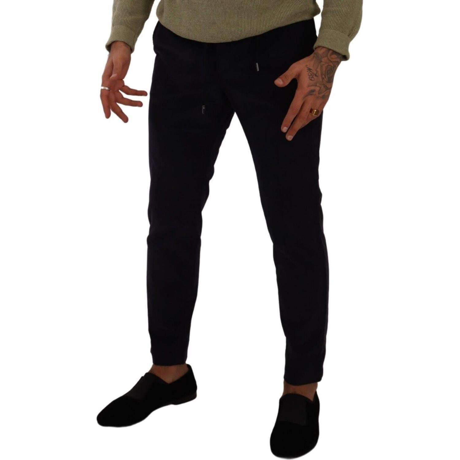 بنطلون دولتشي آند غابانا الفاخر من قماش مخملي ضيق باللون الأزرق الداكن