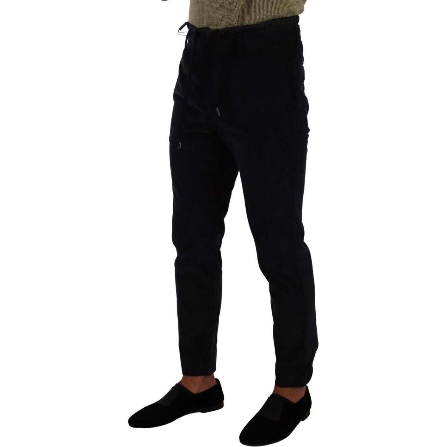 بنطلون دولتشي آند غابانا الفاخر من قماش مخملي ضيق باللون الأزرق الداكن