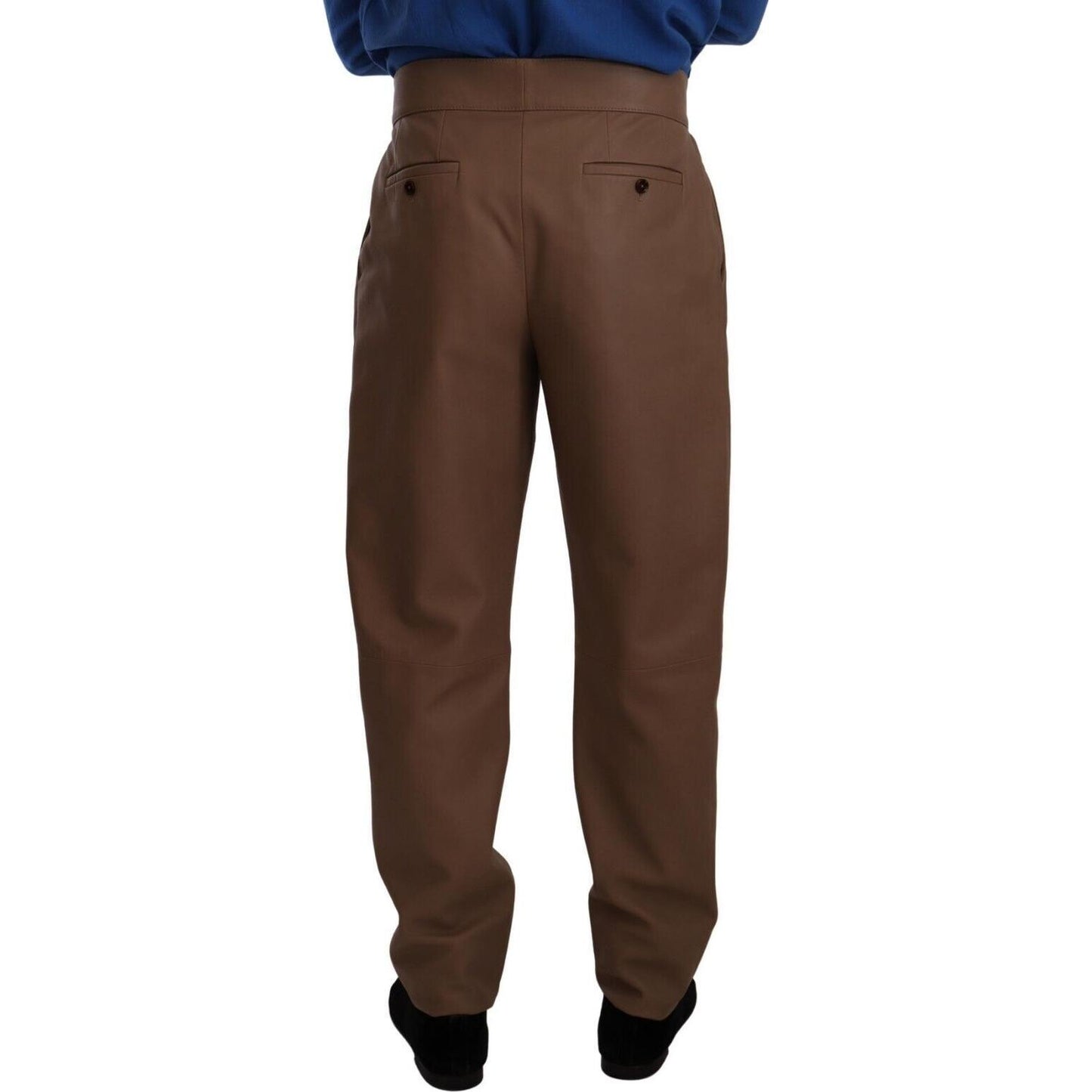 Dolce & Gabbana Brown Leather Tapered High Waist Pants PAN72906 - 48