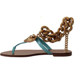 Dolce & Gabbana Blue Leather Devotion Flats Sandals LA9765 -35