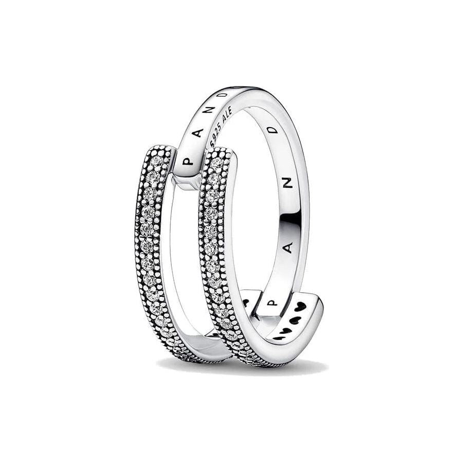 PANDORA JEWELS Mod. SIGNATURE LOGO & PAVE DOUBLE BAND - RING - Size 52 192779C01-52