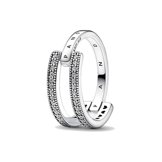 PANDORA JEWELS Mod. SIGNATURE LOGO & PAVE DOUBLE BAND - RING - Size 52 192779C01-52