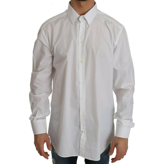 Dolce & Gabbana White 100% Cotton GOLD Slim Dress Shirt TSH2393- 37