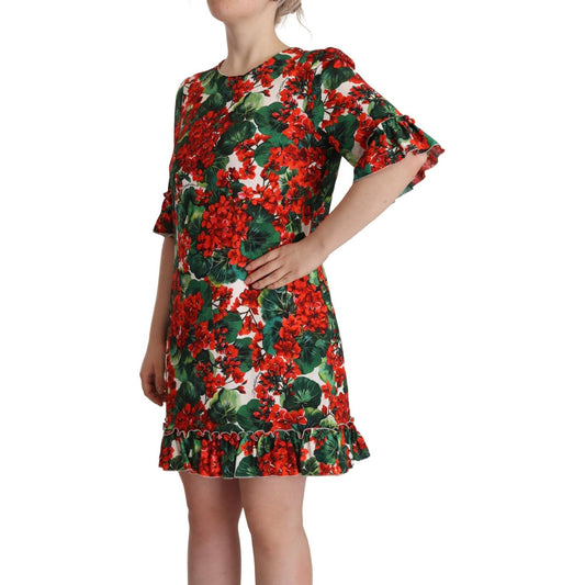 Dolce & Gabbana Multicolor Red Floral Shift Gown Dress DR28618- IT44