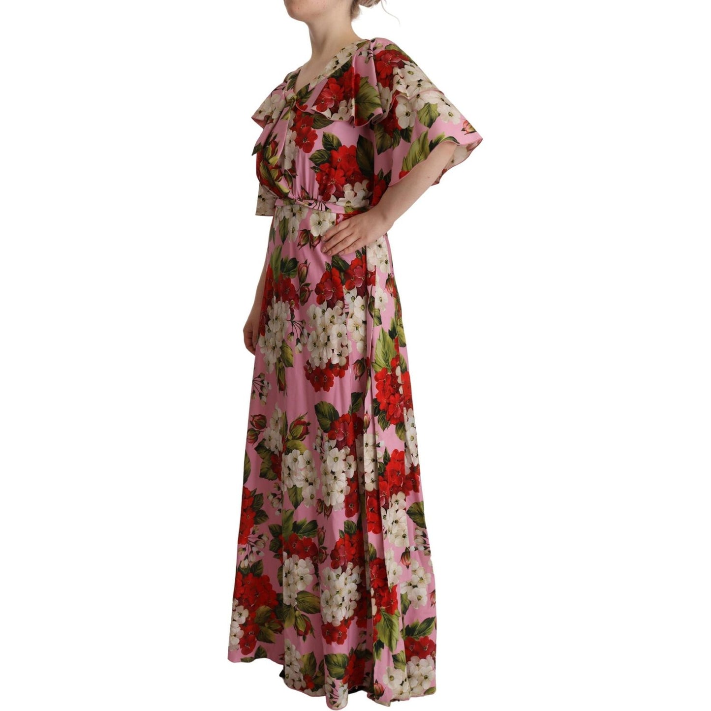 Dolce & Gabbana Pink Floral Silk Stretch Gown Maxi Dress DR28631- 40