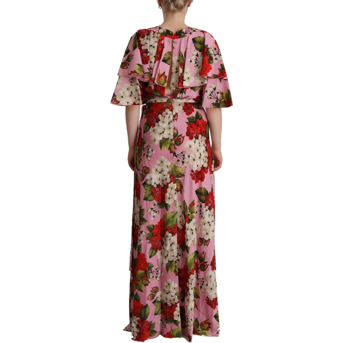 Dolce & Gabbana Pink Floral Silk Stretch Gown Maxi Dress