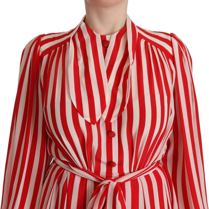 Dolce & Gabbana White Red Silk A-Line Shift Gown Dress