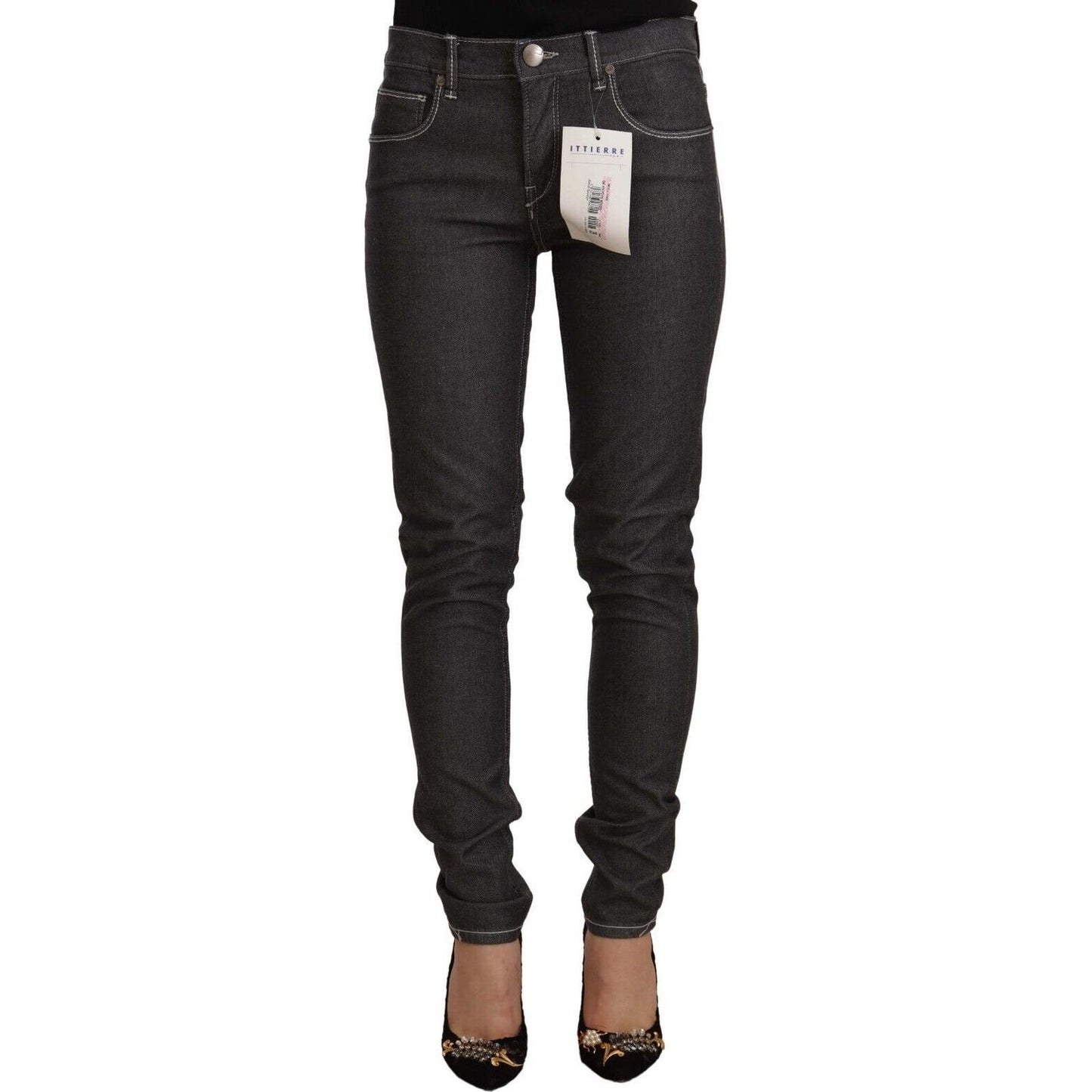Acht Black Low Waist Skinny Denim Slim Fit Jeans