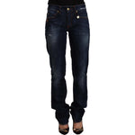 GF Ferre Dark Blue Washed Mid Waist Cotton Denim Straight Jeans PAN72228 - 26