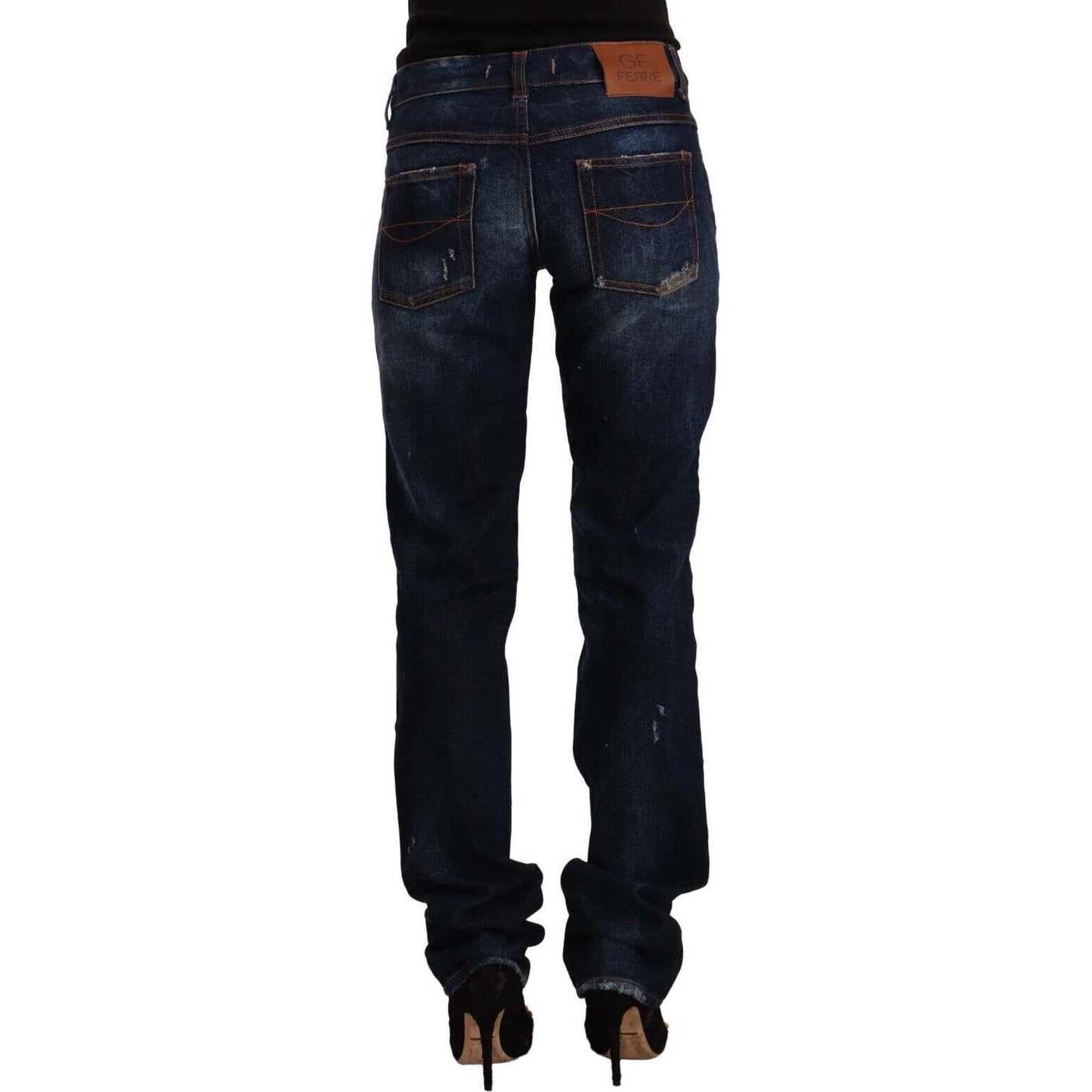 GF Ferre Dark Blue Washed Mid Waist Cotton Denim Straight Jeans PAN72228 - 26