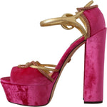 Dolce & Gabbana Pink Velvet Crystal Ankle Strap Sandals Shoes LA9774- 39.5